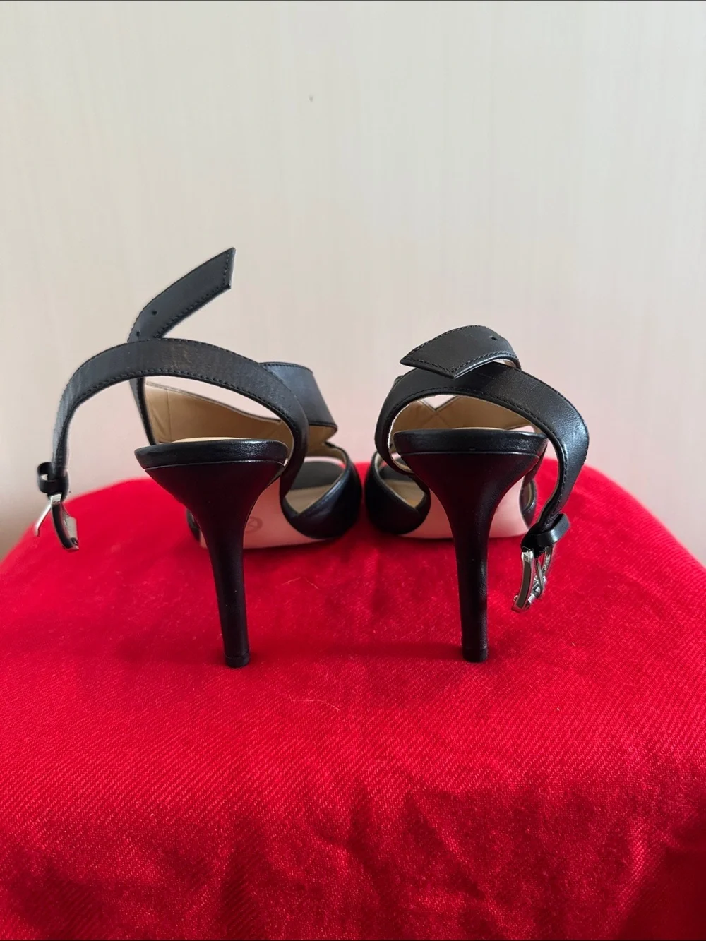 Michael Kors Black Leather Crisscross Slingback Heels